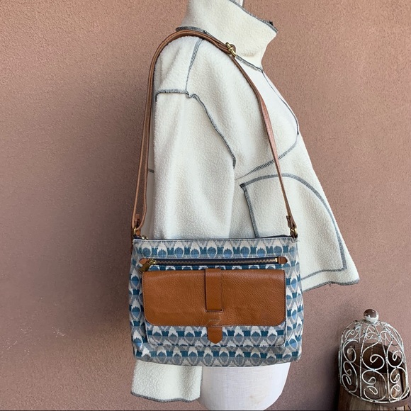 Fossil Kinley Blue Print Crossbody Purse - Picture 2 of 11